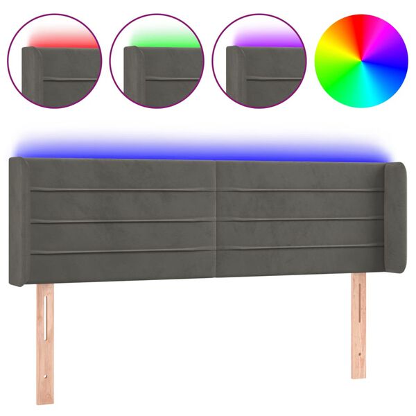 vidaXL T&ecirc;te de lit &agrave; LED Gris fonc&eacute; 147x16x78/88 cm Velours