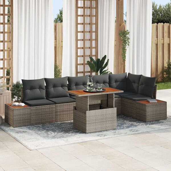 vidaXL Ensemble de canap&eacute; de jardin 7 pcs Gris Poly rotin