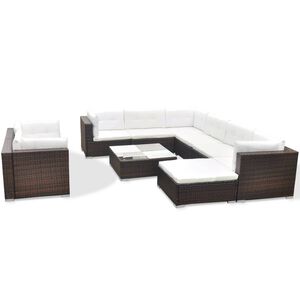 vidaXL Salon de jardin 10 pcs avec coussins R&eacute;sine tress&eacute;e Marron