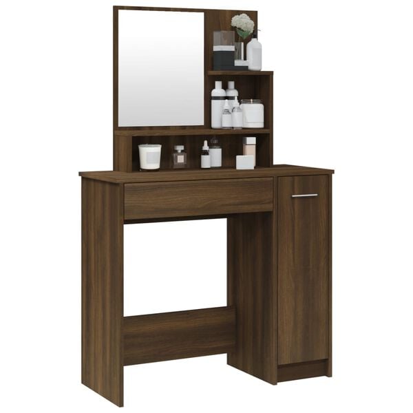 vidaXL Coiffeuse avec miroir Chêne marron 86,5x35x136 cm
