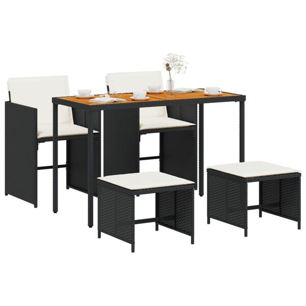 vidaXL Ensemble &agrave; manger de jardin coussins 5pcs Noir R&eacute;sine tress&eacute;e