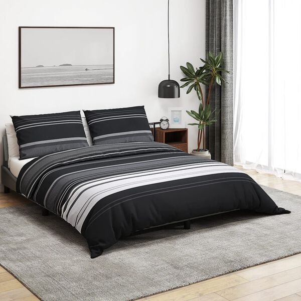 vidaXL Ensemble de housse de couette noir et blanc 200x220 cm Coton