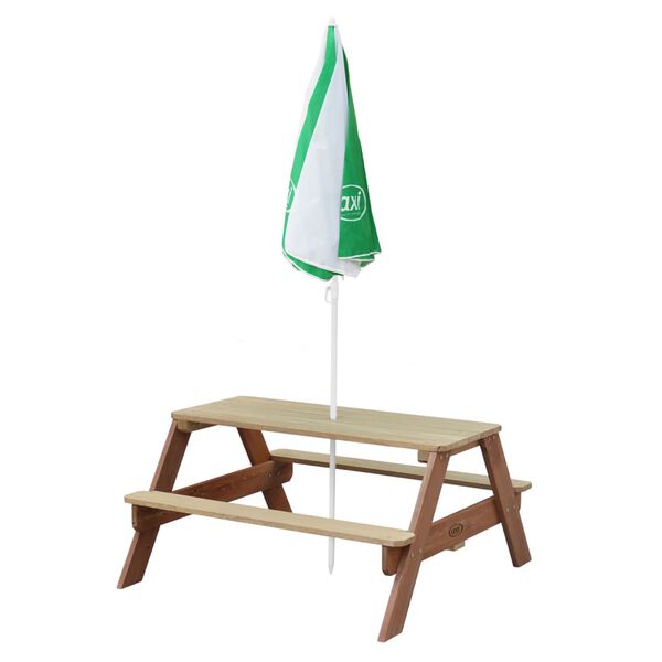 Axi House Table Picnic Nick Brun avec Parasol Vert Blanc