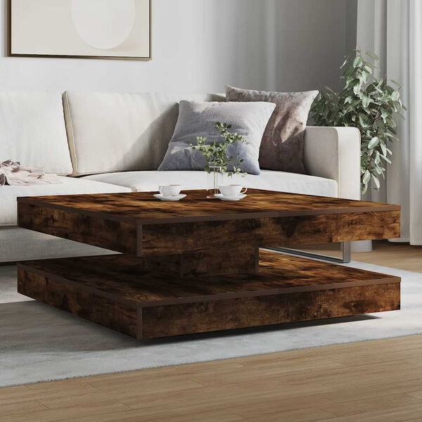 vidaXL Table basse rotative &agrave; 360 degr&eacute;s ch&ecirc;ne fum&eacute; 90x90x34,5 cm