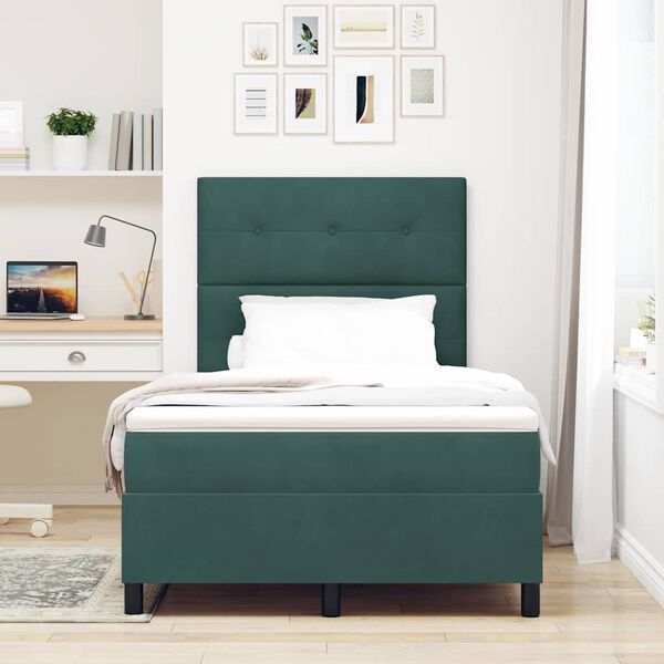 vidaXL Lit &agrave; ressort LED avec matelas Vert fonc&eacute; 120 x 190 cm tissu