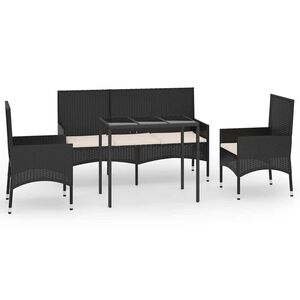 vidaXL Salon de jardin 4 pcs avec coussins Noir R&eacute;sine tress&eacute;e