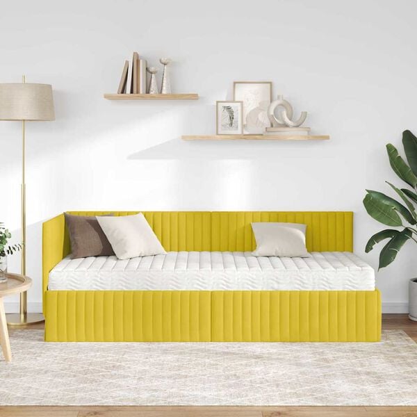 vidaXL Cadre de lit d'angle avec matelas 2 pcs Jaune Velours
