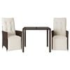 vidaXL Ensemble de bistro de jardin 3 pcs coussins marron poly rotin