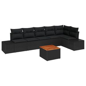vidaXL Ensemble de canap&eacute; de jardin avec coussin 7 pcs Noir polyrotin