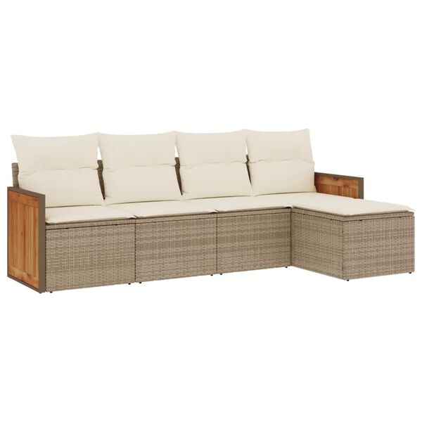 vidaXL Salon de jardin avec coussins 5 pcs beige r&eacute;sine tress&eacute;e