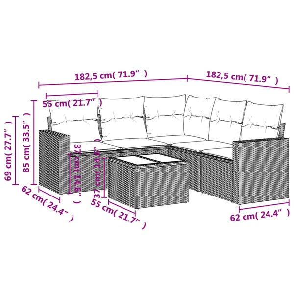 vidaXL Salon de jardin avec coussins 6 pcs beige r&eacute;sine tress&eacute;e