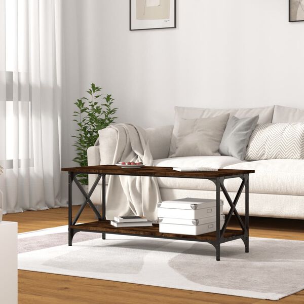 vidaXL Table basse Ch&ecirc;ne fum&eacute; 100x45x45 cm Bois d'ing&eacute;nierie et fer