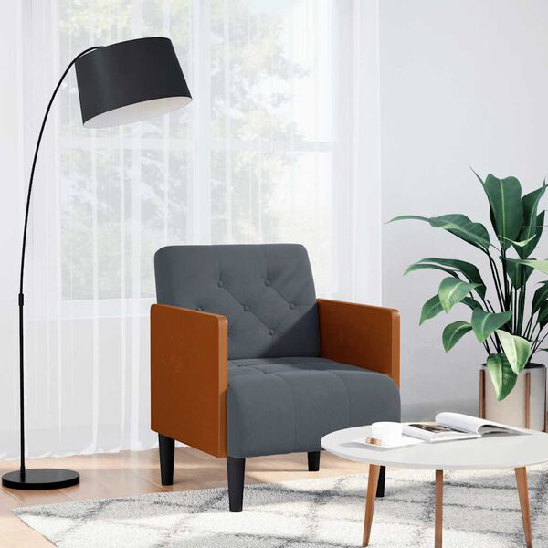 vidaXL Fauteuil avec accoudoirs gris fonc&eacute; 55 cm velours