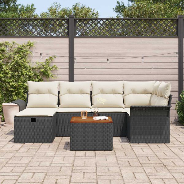 vidaXL Ensemble de canapé de jardin avec coussin 7 pcs Noir Poly rotin