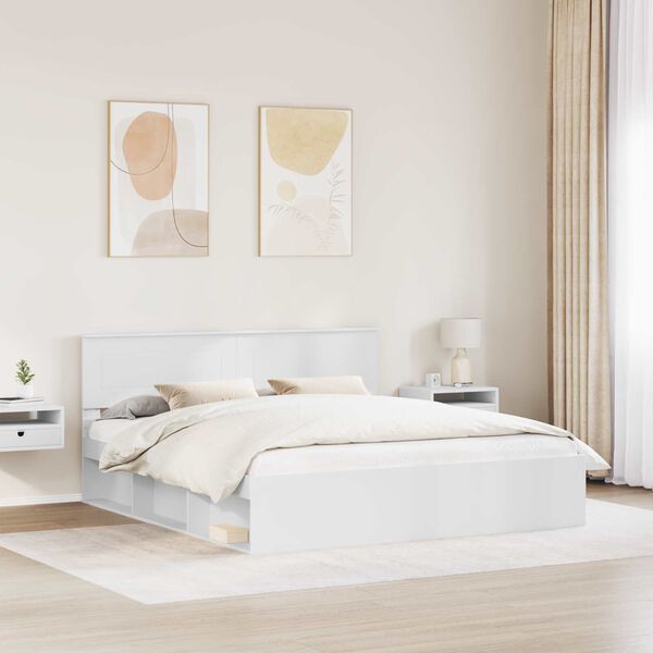 vidaXL Cadre de lit Blanc 200 x 200 cm Bois d'ing&eacute;nierie