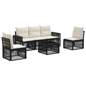 vidaXL Ensemble de canap&eacute; de jardin 6 pc Noir et blanc cr&egrave;me polyrotin