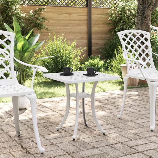 vidaXL Table de jardin blanc 53x53x53 cm aluminium coulé