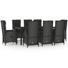 vidaXL Ensemble &agrave; manger jardin 9pcs et coussins noir r&eacute;sine tress&eacute;e