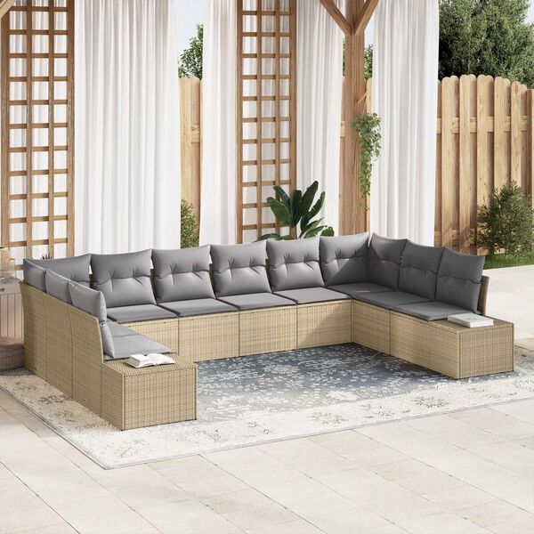 vidaXL Ensemble de canap&eacute; de jardin 10 pcs Beige et Gris clair