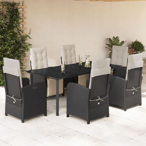 vidaXL Ensemble &agrave; manger de jardin coussins 7pcs Noir R&eacute;sine tress&eacute;e