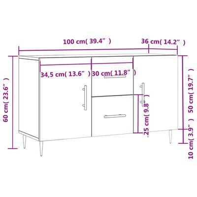 vidaXL Buffet gris béton 100x36x60 cm bois d'ingénierie