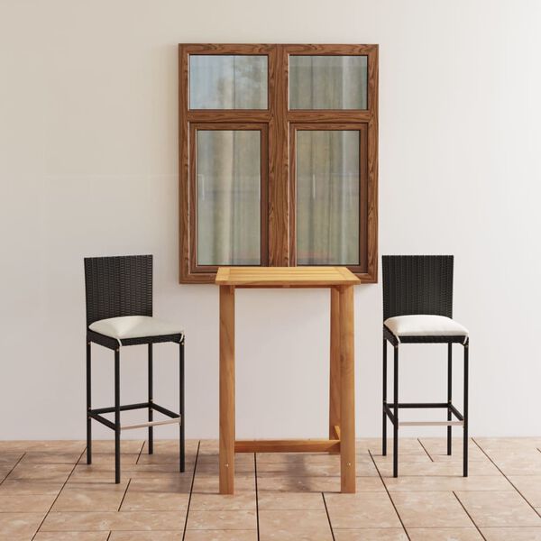 vidaXL Ensemble de bar de jardin avec coussins 3 pcs Noir