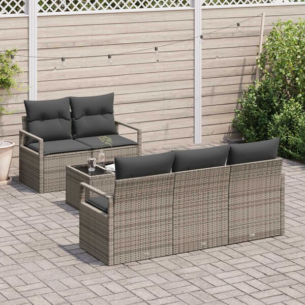 vidaXL Ensemble de canap&eacute; de jardin avec coussin 6 pcs Gris polyrotin