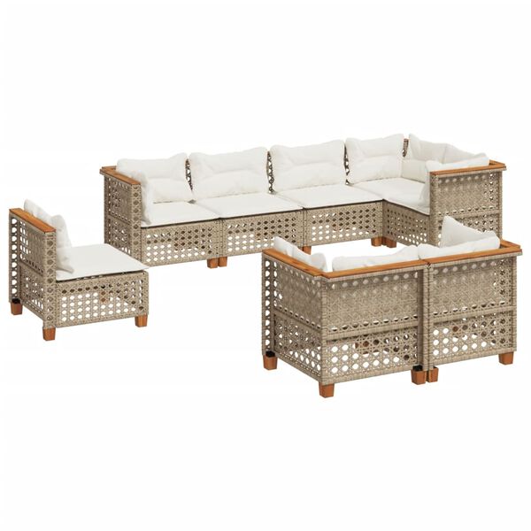 vidaXL Salon de jardin avec coussins 8 pcs beige résine tressée