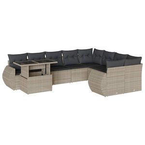 vidaXL Salon de jardin avec coussins 10 pcs gris clair r&eacute;sine tress&eacute;e