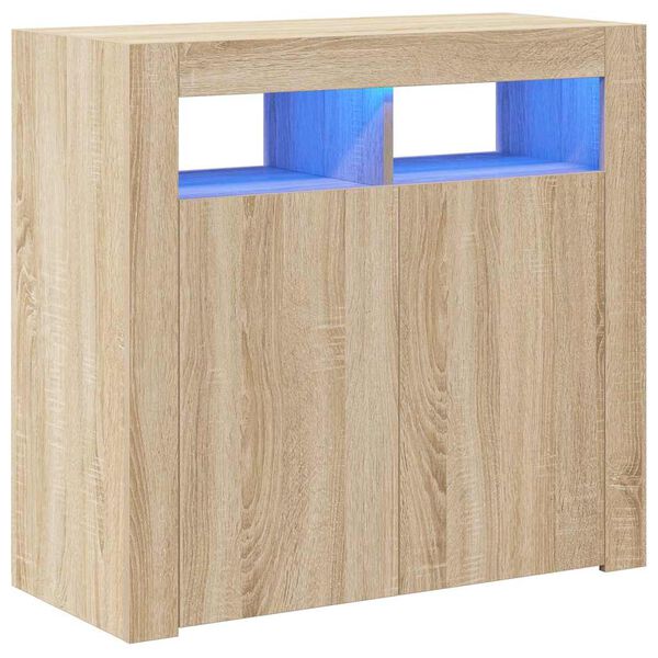 vidaXL Buffet avec lumi&egrave;res LED ch&ecirc;ne sonoma 80x35x75 cm
