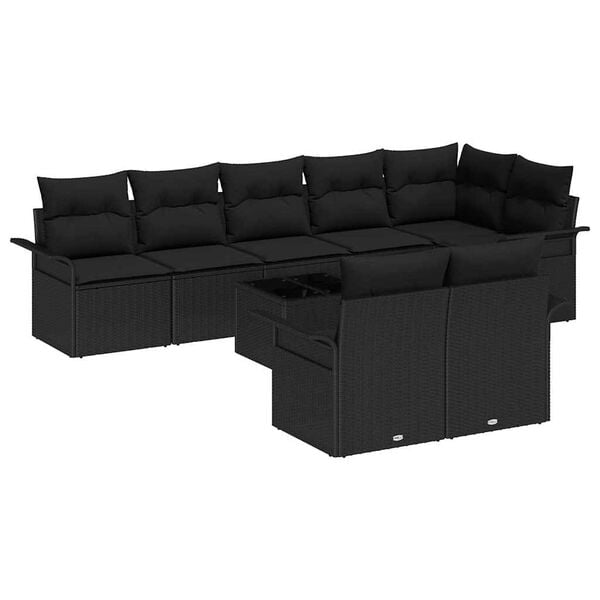 vidaXL Ensemble de canap&eacute; de jardin avec coussin 9 pcs Noir Poly rotin