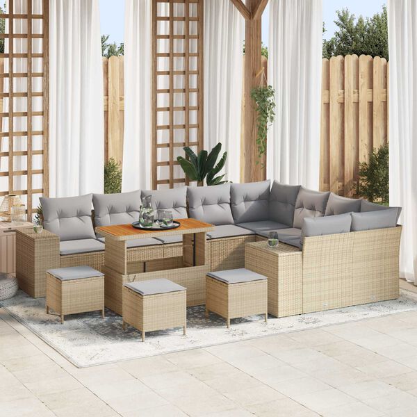 vidaXL Ensemble de canap&eacute; de jardin 13 pcs Beige polyrotin