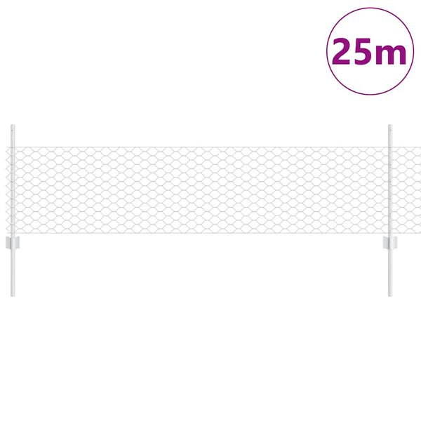 vidaXL Cl&ocirc;ture avec poteau Argent&eacute; 0,5 x 25 m Acier