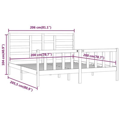 vidaXL Cadre de lit Noir Bois de pin massif 200x200 cm