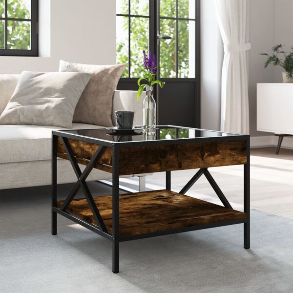 vidaXL Table basse avec LED Infinity ch&ecirc;ne fum&eacute; 50x50x38 cm
