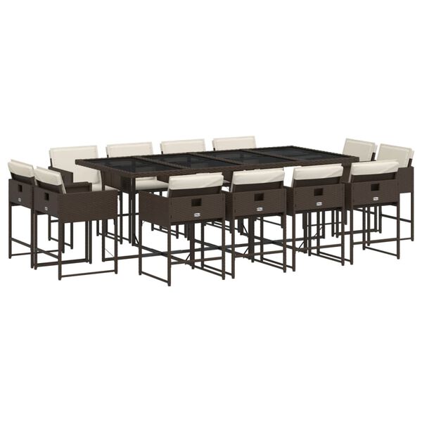 vidaXL Ensemble &agrave; manger de jardin avec coussins 13 pcs marron rotin