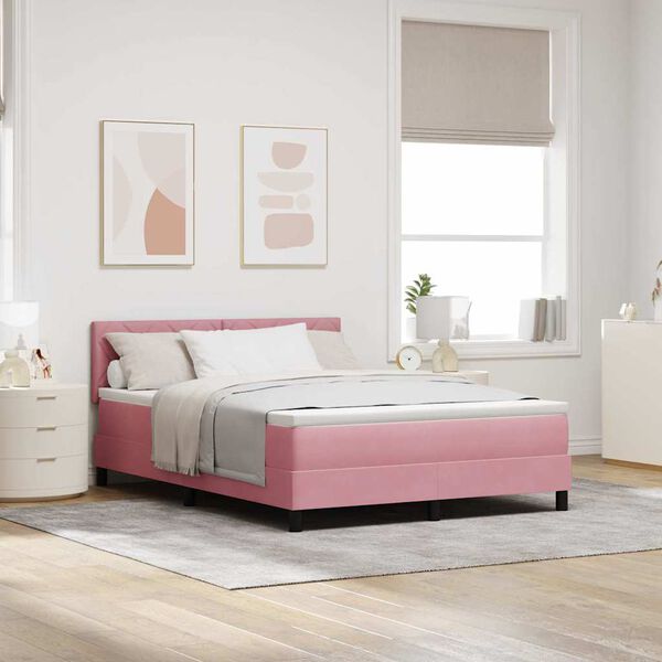 vidaXL Lit &agrave; ressort LED avec matelas Rose 160 x 200 cm Velours