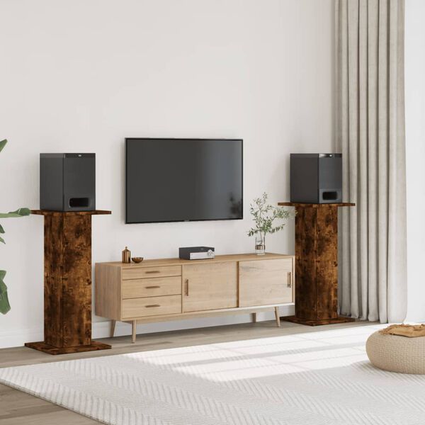 vidaXL Supports de haut-parleurs 2 pcs ch&ecirc;ne fum&eacute; bois d'ing&eacute;nierie