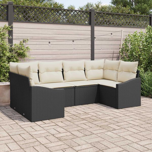 vidaXL Ensemble de canap&eacute; de jardin 6 pcs Noir et Cr&egrave;me polyrotin
