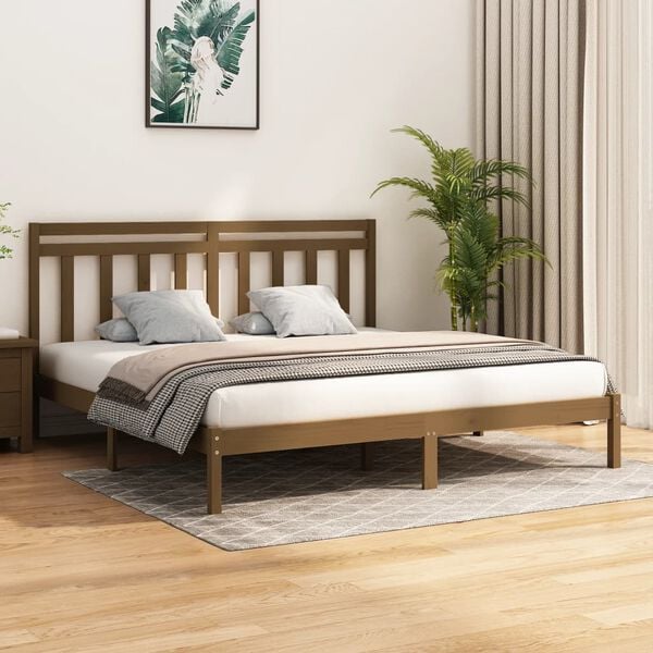 vidaXL Cadre de lit sans matelas marron miel 200x200 cm bois massif