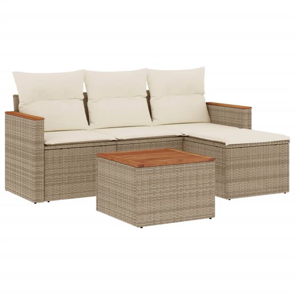 vidaXL Salon de jardin avec coussins 5 pcs beige r&eacute;sine tress&eacute;e