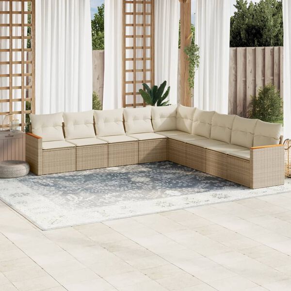 vidaXL Salon de jardin avec coussins 9 pcs beige r&eacute;sine tress&eacute;e