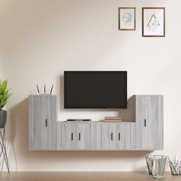 vidaXL Ensemble de meubles TV 4 pcs Sonoma gris Bois d'ing&eacute;nierie