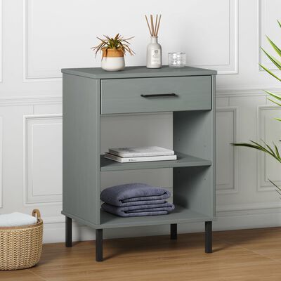 vidaXL Armoire console avec pieds en métal Gris Bois pin massif OSLO