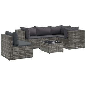 vidaXL Salon de jardin 6 pcs avec coussins Gris R&eacute;sine tress&eacute;e