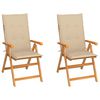 vidaXL Chaises pliantes (lot de 2) avec coussins beiges, en teck massif