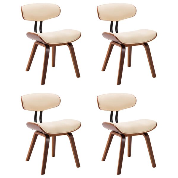 vidaXL Chaises &agrave; manger lot de 4 cr&egrave;me bois courb&eacute; et similicuir