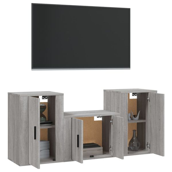 vidaXL Ensemble de meubles TV 3 pcs Sonoma gris Bois d'ing&eacute;nierie