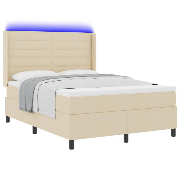 vidaXL Lit &agrave; ressort LED avec matelas Cr&egrave;me 140 x 190 cm tissu
