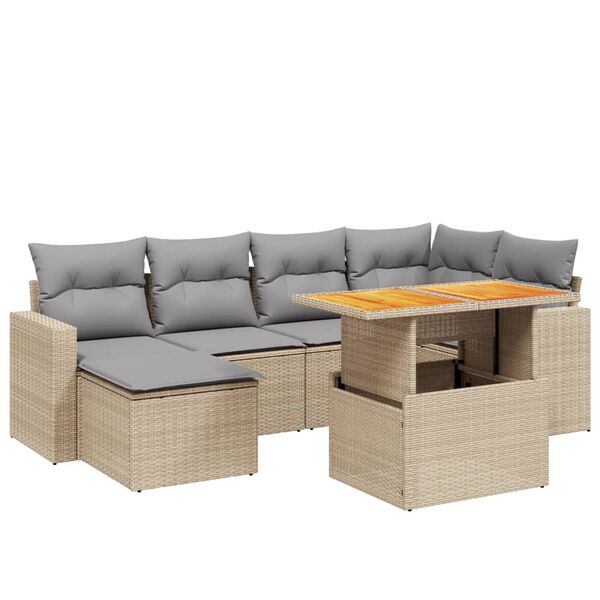 vidaXL Salon de jardin avec coussins 7 pcs beige r&eacute;sine tress&eacute;e